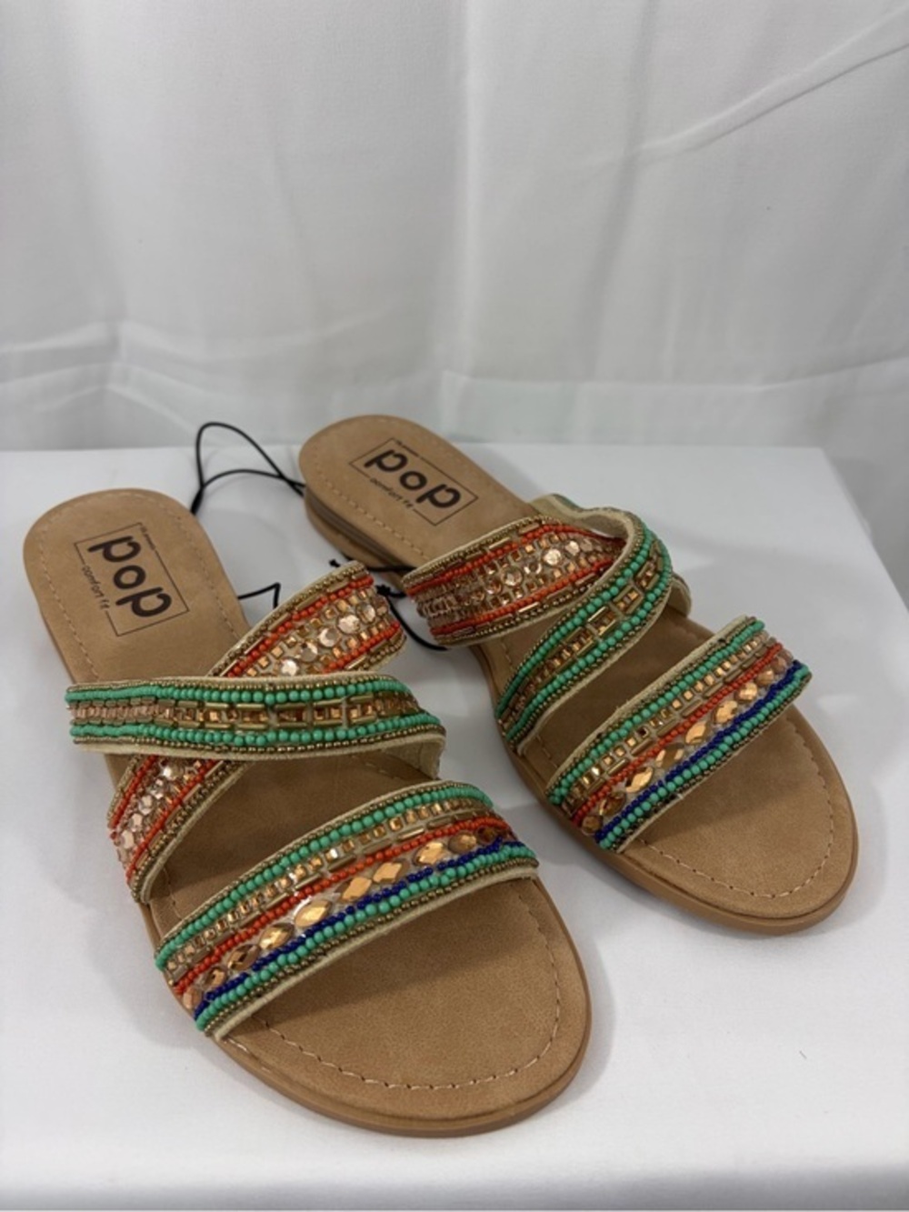 NWT POP Women’s Size 8 Beaded Multi-Color Slide Sandals